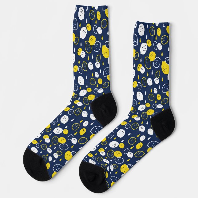  Navy Blue Lemon Art – Refreshing Citrus Design Socks (Left)