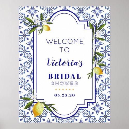 Navy Blue  Lemon bridal shower welcome Poster