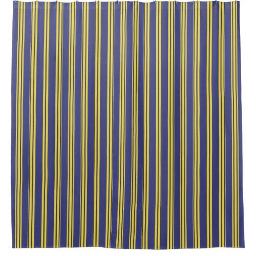 Navy Blue  Lemon Yellow Stripes Shower Curtain