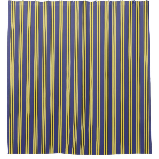 Navy Blue & Lemon Yellow Stripes Shower Curtain (Front)