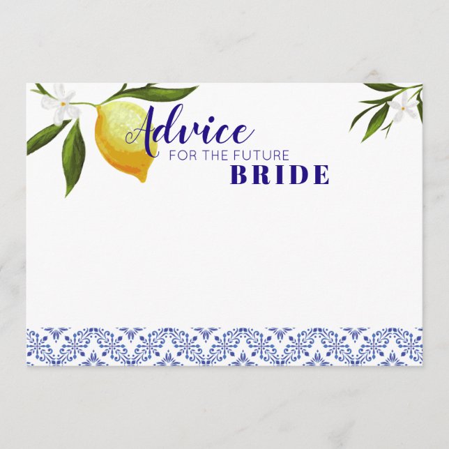 Navy Blue & Lemons Advice for the future Bride Card (Front)