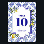 Navy blue & lemons wedding shower table number<br><div class="desc">Navy blue & lemons wedding shower table number card</div>