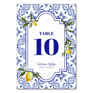 Navy blue & lemons wedding shower table number