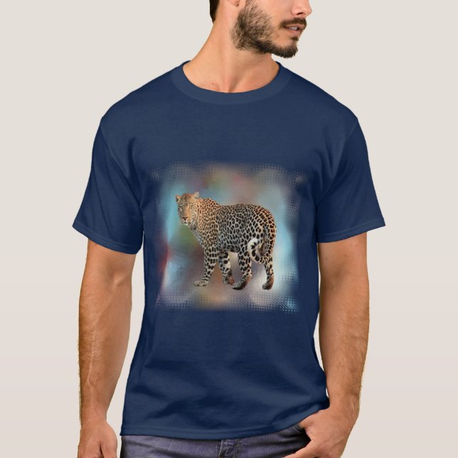Navy Blue Leopard Modern Elegant Template T-Shirt (Front)