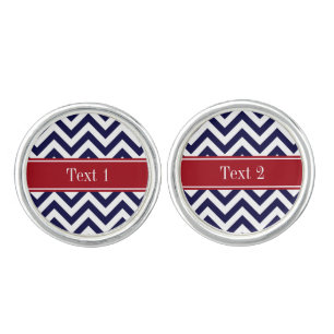 Navy Blue Lg Chevron Cranberry Name Monogram Cufflinks