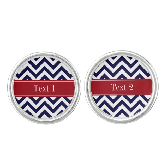 Navy Blue Lg Chevron Cranberry Name Monogram Cufflinks (Front)