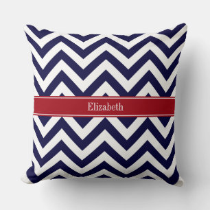 Navy Blue Lg Chevron Cranberry Name Monogram Throw Pillow