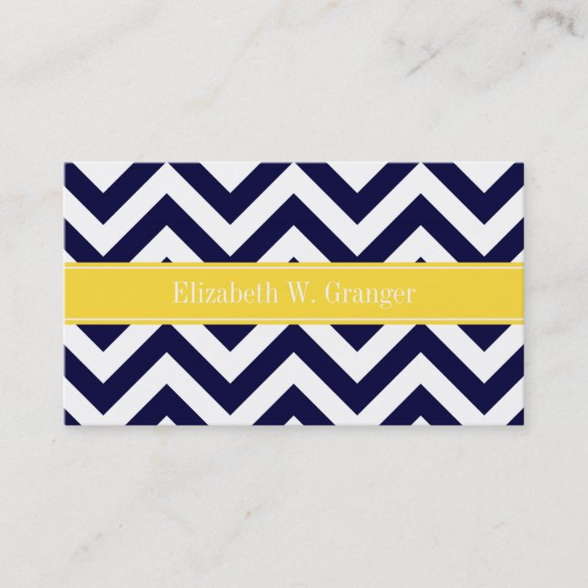Navy Blue Lg Chevron Pineapple Name Monogram Business Card (Front)
