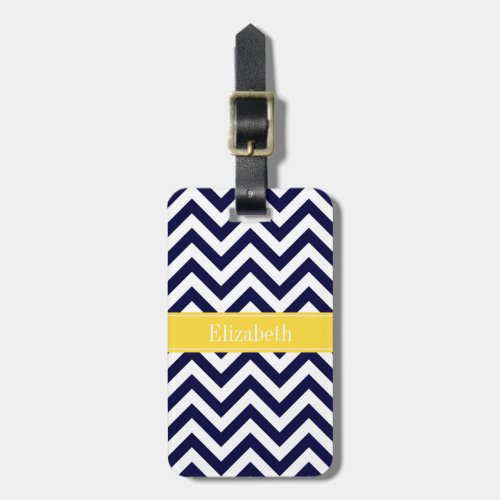 Navy Blue Lg Chevron Pineapple Name Monogram Luggage Tag