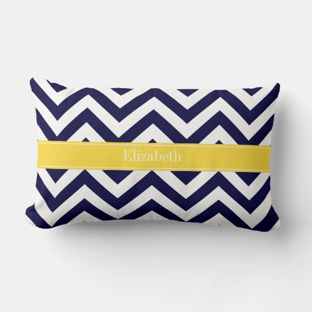 Navy Blue Lg Chevron Pineapple Name Monogram Lumbar Pillow (Front)