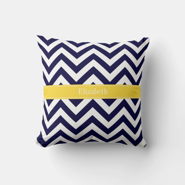 Navy Blue Lg Chevron Pineapple Name Monogram Throw Pillow (Front)