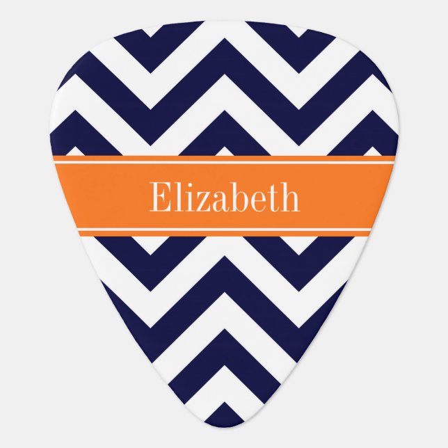 Navy Blue Lg Chevron Pumpkin Name Monogram Guitar Pick (Front)