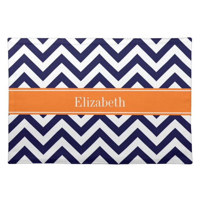 Navy Blue Lg Chevron Pumpkin Name Monogram Placemat (Front)