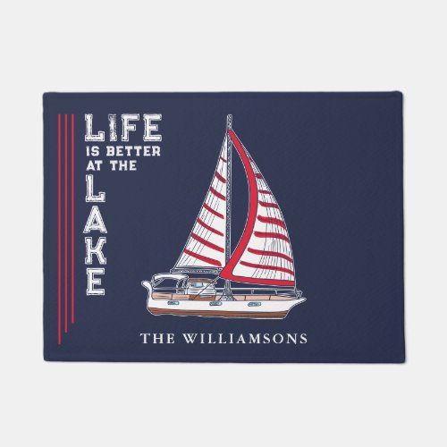 Navy Blue Life is Better at the Lake Nautical Boat Doormat