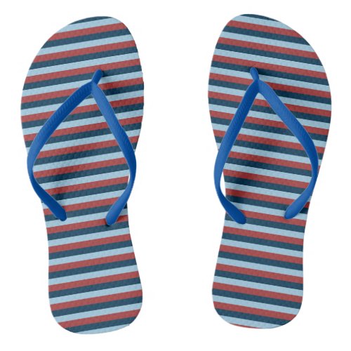 Navy Blue Light Blue and Red Vintage Stripes Flip Flip Flops