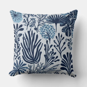 Navy Blue Light Blue Botanical Design Throw Pillow