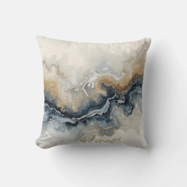 Navy Blue Light Blue Brown Gray Modern Abstract 16 Throw Pillow (Front)