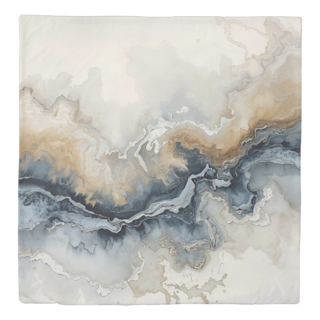 Navy Blue Light Blue Brown Gray Modern Abstract Duvet Cover (Front)