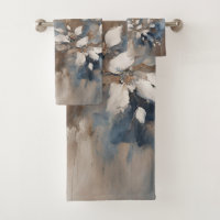 Navy Blue Light Blue Brown Modern Floral