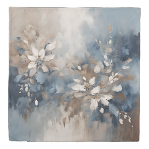 Navy Blue Light Blue Brown Modern Floral Duvet Cover
