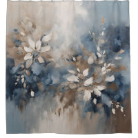 Navy Blue Light Blue Brown Modern Floral