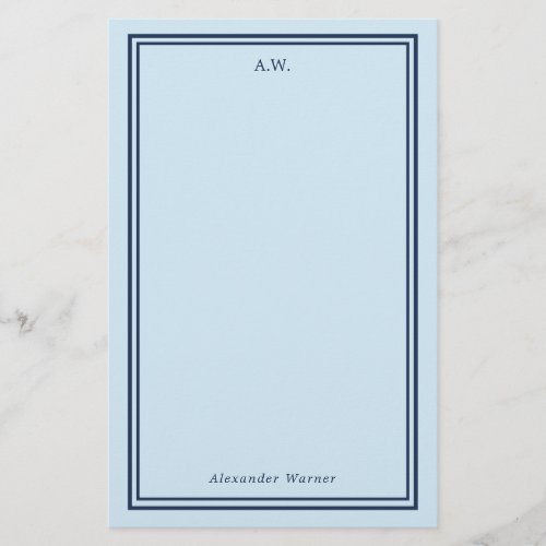 Navy Blue  Light Blue Monogrammed Stationery