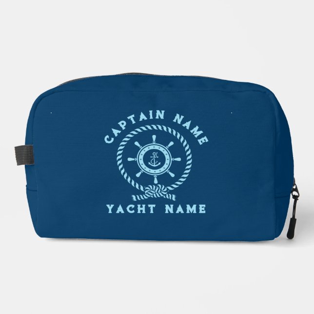 Navy Blue Light Blue Nautical Boat Wheel Knot Dopp Kit (Front)