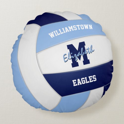 Light blue navy blue white team colors kids volleyball pillow