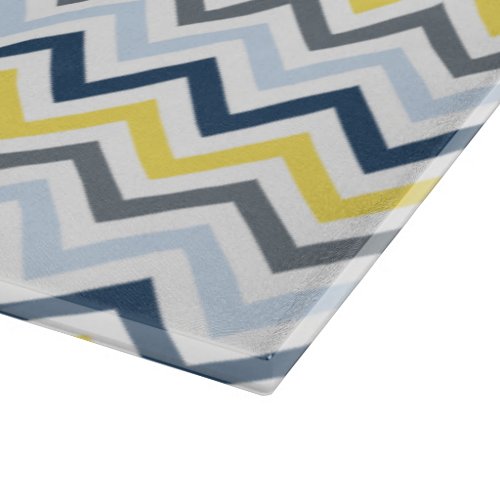 Navy Blue Light Blue Yellow and Gray Chevron Cutting Board