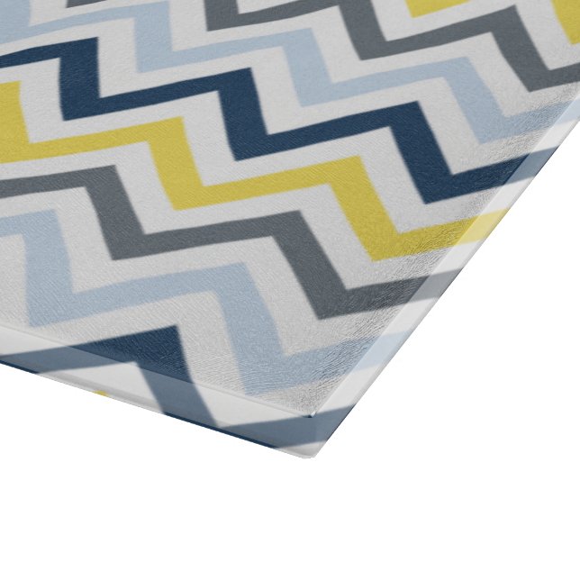 Navy Blue, Light Blue, Yellow, and Gray Chevron Cutting Board (Corner)