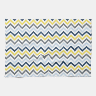 Navy Blue, Light Blue, Yellow, and Gray Chevron Kitchen Towel