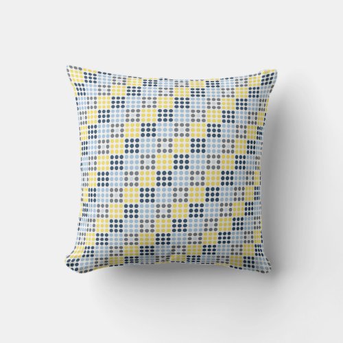 Navy Blue Light Blue Yellow and Gray Squares Throw Pillow