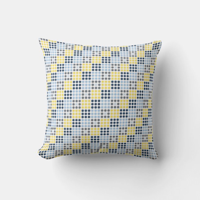 Navy Blue, Light Blue, Yellow, and Gray Squares Throw Pillow (Front)