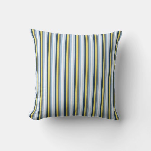 Navy Blue Light Blue Yellow and Gray Stripes Throw Pillow
