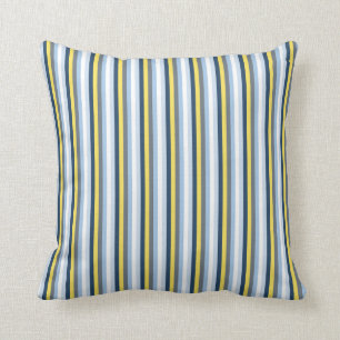 Navy Blue, Light Blue, Yellow, and Gray Stripes Throw Pillow