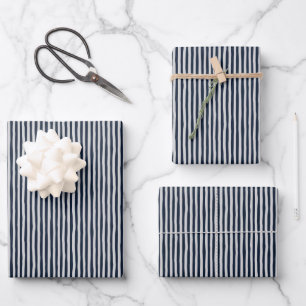 Navy Blue & Light Gray Wonky Stripes Wrapping Paper Sheets