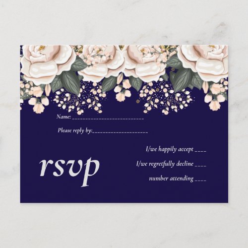 Navy Blue Light Pink Floral Wedding Budget Invitation Postcard