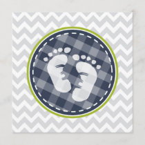 Navy Blue, Lime Green Gray Chevron Baby Shower Invitation