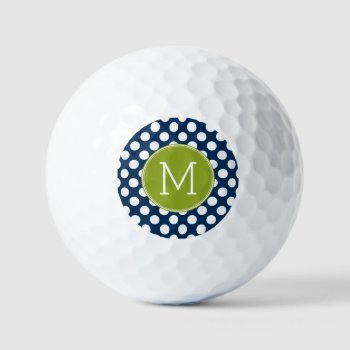 Navy Blue & Lime Green Polka Dots Custom Monogram Golf Balls by iphone_ipad_cases at Zazzle