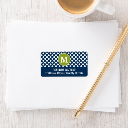 Navy Blue  Lime Green Polka Dots Custom Monogram Label