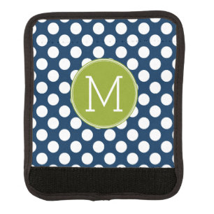 Navy Blue & Lime Green Polka Dots Custom Monogram Luggage Handle Wrap