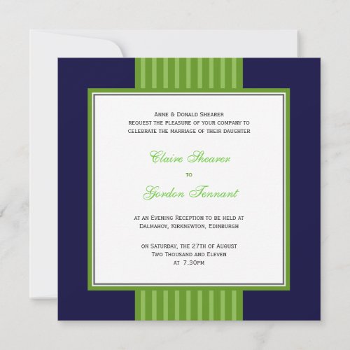 Navy Blue  Lime Green Wedding Invitation