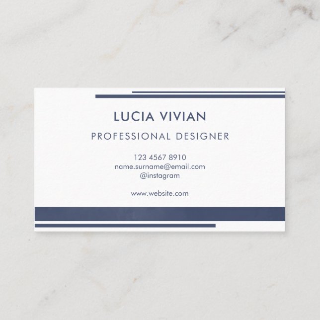 Navy Blue Line Style Minimalist Modern Business Card (Back)
