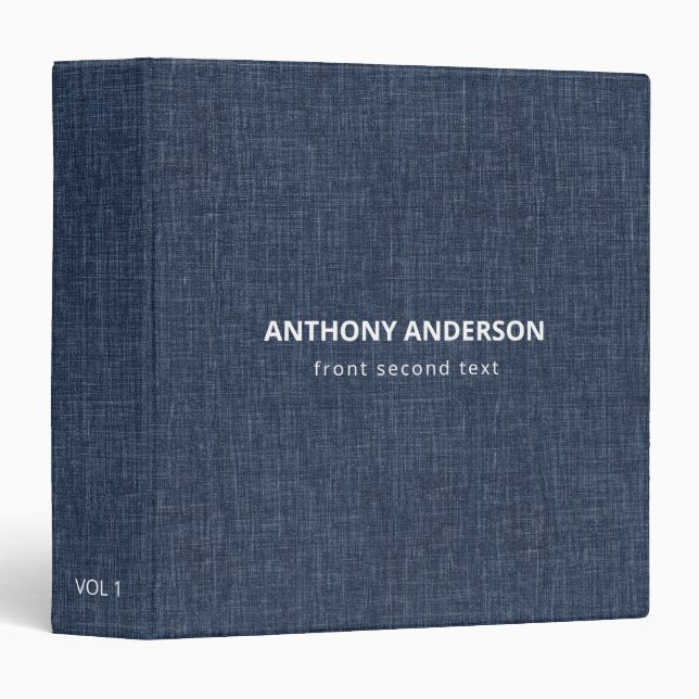 Navy Blue Linen Texture  3 Ring Binder (Front/Spine)