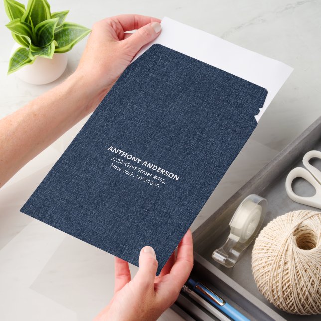 Navy Blue Linen Texture   Envelope Mailers (Desk)