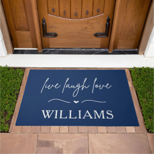 Navy Blue Live Laugh Love Custom Name Doormat