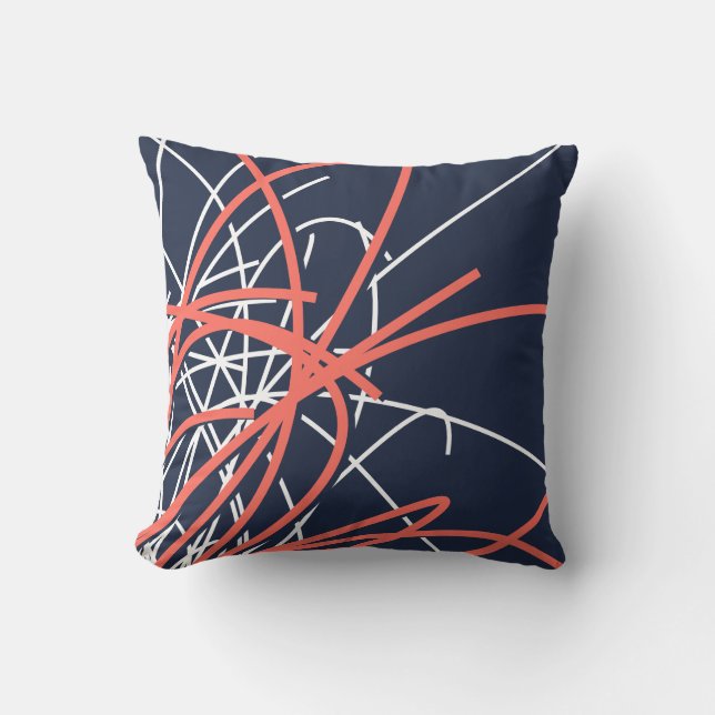 Navy Blue Living Coral & White Modern Abstract Throw Pillow (Front)