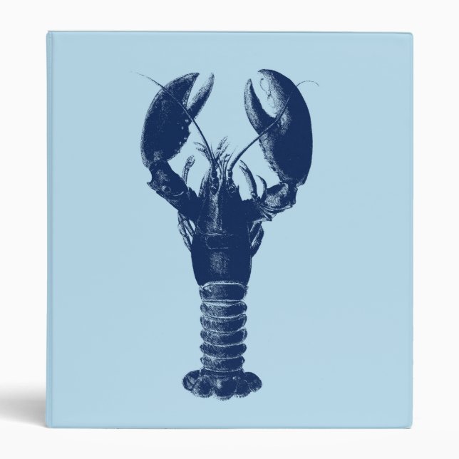 Navy Blue Lobster on Light Blue 3 Ring Binder (Front)