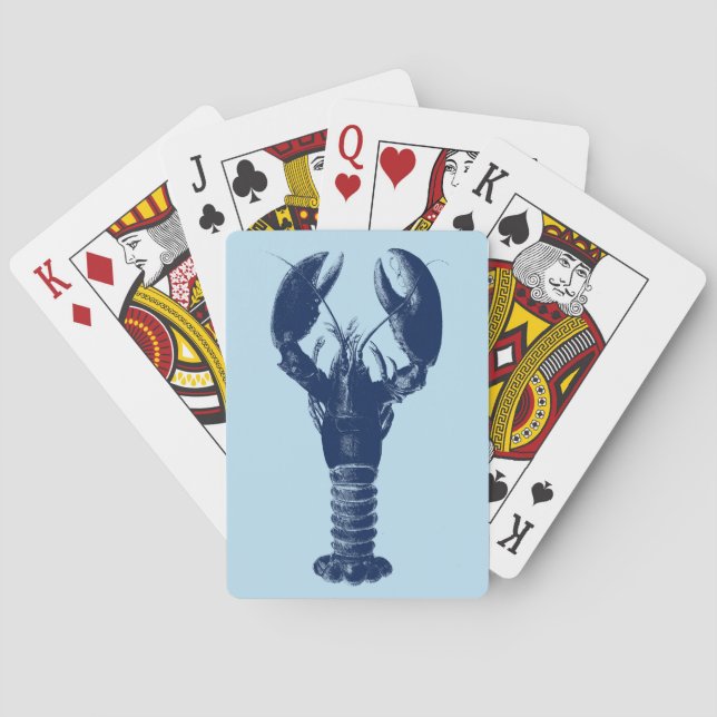 Navy Blue Lobster on Light Blue   Poker Cards (Back)