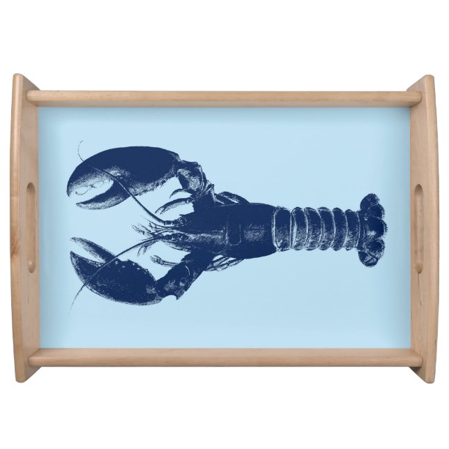 Navy Blue Lobster on Light Blue Serving Tray (Front)